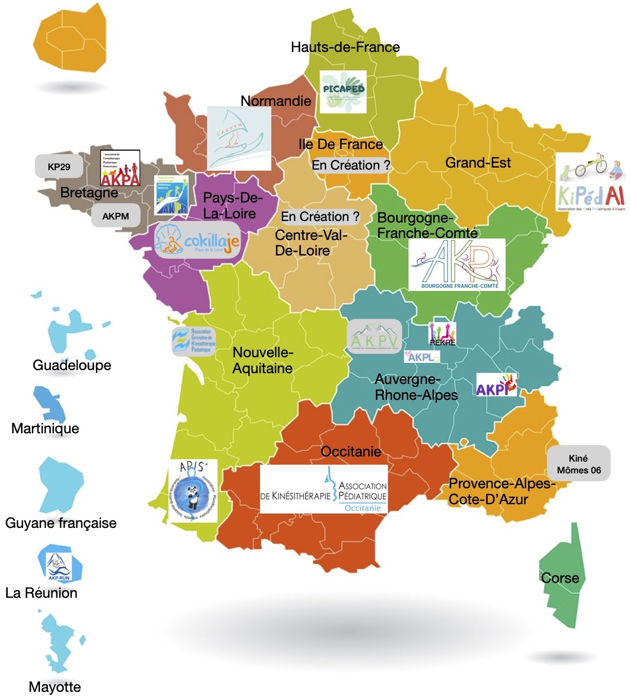 Carte des associations de kinésithérapie pédiatrique en France